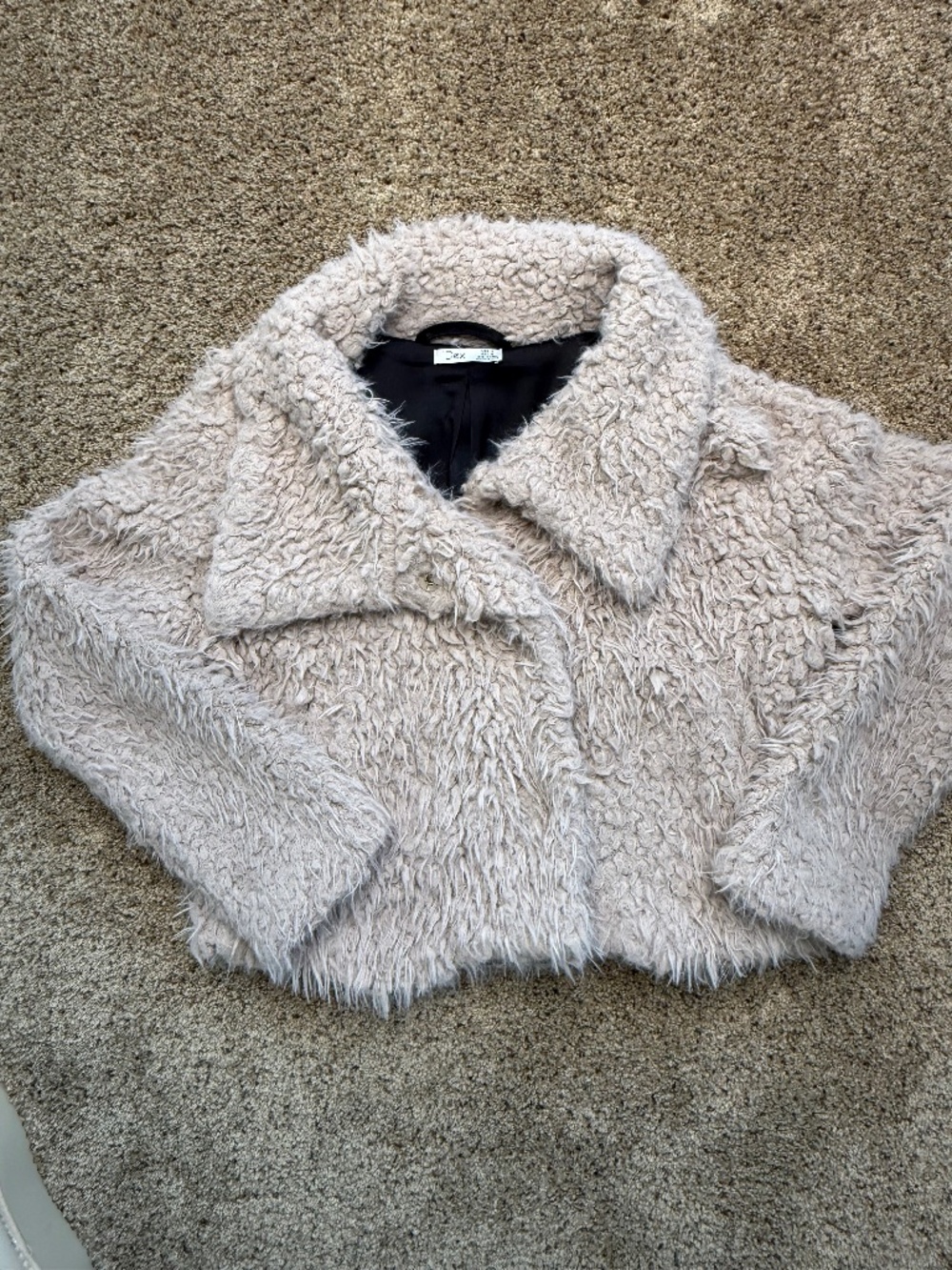 Faux Fur Crop Jacket, Size M, Light Tan/Off White